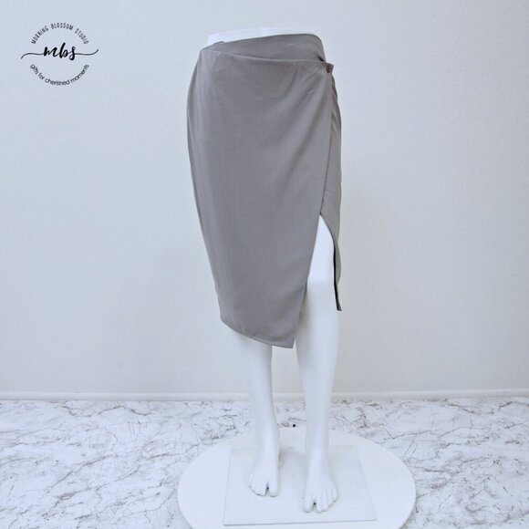 NWT Glamorous Split Wrap Midi Skirt Gray Women S - Picture 2 of 9